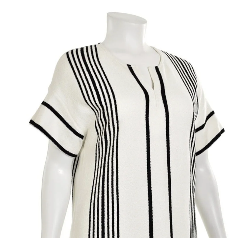 St John white black Terry Cloth  striped knit tunic dress size L - Picture 3 of 16
